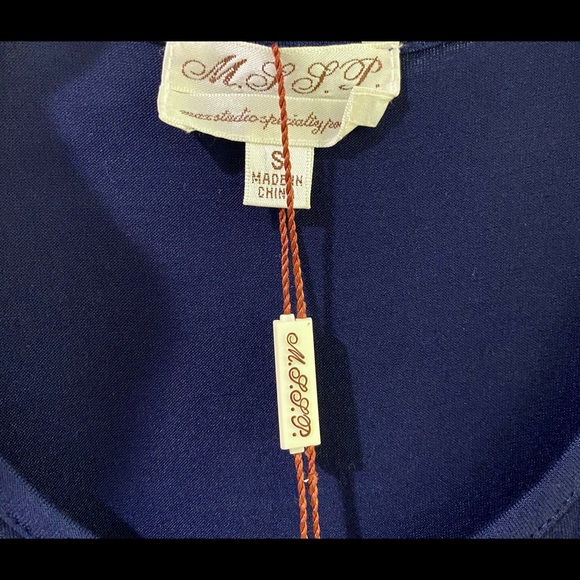 Max Studio, Cold Shoulder Peplum Navy Blue Blouse Sz Sm NWT - Picture 8 of 9